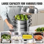 Steamer Pot 11in/28cm, 5 Tier Steamer Pot For Cooking With 8.5QT Stock Pot, 3 Vegetable Steamers & 2 Steaming Trays, Food-Grade 304 Stainless Steel Food Steamer Cookware For Gas Electric Stove - Image 3