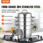 Steamer Pot 11in/28cm, 5 Tier Steamer Pot For Cooking With 8.5QT Stock Pot, 3 Vegetable Steamers & 2 Steaming Trays, Food-Grade 304 Stainless Steel Food Steamer Cookware For Gas Electric Stove - Image 2