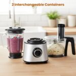300W Food Processor With Blender & Dough Tool, 2 Speeds, Sharp Blades, Safety Lock -1.5L Glass Jar - Image 3