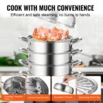 Steamer Pot 11in/28cm, 5 Tier Steamer Pot For Cooking With 8.5QT Stock Pot, 3 Vegetable Steamers & 2 Steaming Trays, Food-Grade 304 Stainless Steel Food Steamer Cookware For Gas Electric Stove - Image 5