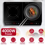 1Pc 4000W Induction Cooktop Portable Double Induction Cooker Electric Dual Burner Stove Countertop Hot Plate With 9 Power 9 Temperature 3H Timer